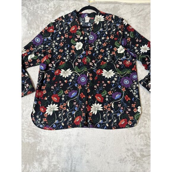 Women’s Chico’s Blouse Sheer Floral Print Multicolored Plus Size 3 16/18 - Picture 7 of 16